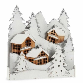 Decoratieve figuren Licht Dorp Wit Bruin Hout 44 x 48 x 7,5 cm (4 Stuks) 2