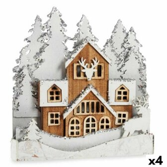 Decoratieve figuren Licht Dorp Wit Bruin Hout 44 x 43 x 6 cm (4 Stuks) 1