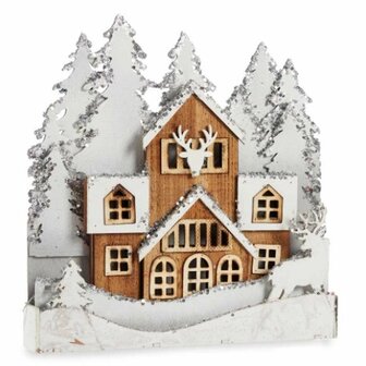 Decoratieve figuren Licht Dorp Wit Bruin Hout 44 x 43 x 6 cm (4 Stuks) 2