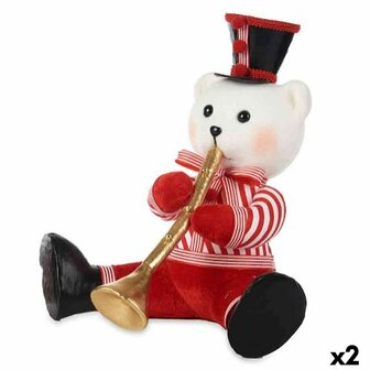 Decoratieve figuren Beer Trompet Wit Zwart Rood polyestyreen 32 x 31 x 26 cm (2 Stuks) 1