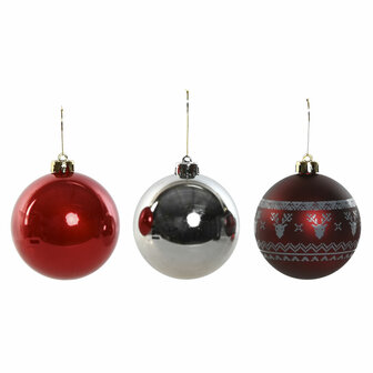 Kerstballen Home ESPRIT Rood Zilverkleurig Polyethyleen 21,5 x 21,5 x 22,5 cm (15 Onderdelen) 1