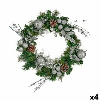 Kerstkroon Groen Zilverkleurig 60 x 13 x 60 cm (4 Stuks) 1