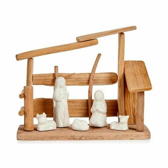 Kerststal set Wit Natuurlijk Hout Keramisch 10 x 21 x 25 cm (2 Stuks) 2