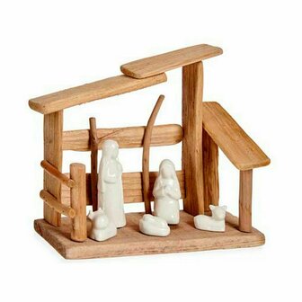 Kerststal set Wit Natuurlijk Hout Keramisch 10 x 21 x 25 cm (2 Stuks) 3