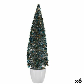 Decoratieve figuren Kerstboom Blauw Gouden Plastic 10 x 38 x 10 cm (6 Stuks) 1