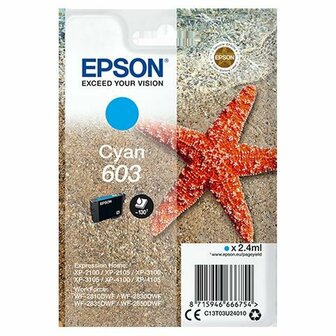 Originele inktcartridge Epson XP-2100, 3100, 4100 / WF-2830DWF, 2850DW - N&ordm; 603 Cyaan (10 Stuks) 2