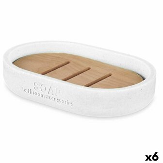 Zeepschaal Wit Hars Bamboe 12,5 x 2,5 x 8,5 cm (6 Stuks) 1
