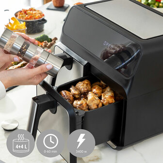 Airfryer InnovaGoods Fryinn Double 8000 Zwart 3400 W 8 L Roestvrij staal 4