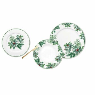 Serviesset DKD Home Decor Wit Groen Porselein Blad van een plant Kerstmis 18 Onderdelen 27 x 27 x 2 cm (2 Stuks) 1