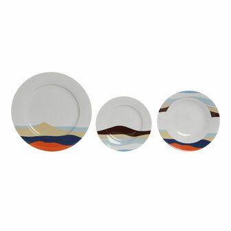 Serviesset Home ESPRIT Blauw Groen Multicolour Porselein Tropisch 18 Onderdelen 27 x 27 x 2 cm 5