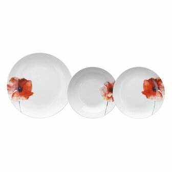 Serviesset 18 Onderdelen Porselein 1 cm Papaver 1