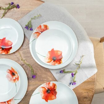 Serviesset 18 Onderdelen Porselein 1 cm Papaver 2