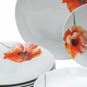 Serviesset 18 Onderdelen Porselein 1 cm Papaver 8