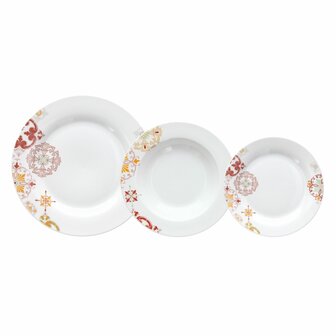 Serviesset 18 Onderdelen Porselein Bordeaux 1 cm Mosterd 1