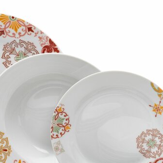 Serviesset 18 Onderdelen Porselein Bordeaux 1 cm Mosterd 2