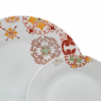 Serviesset 18 Onderdelen Porselein Bordeaux 1 cm Mosterd 3