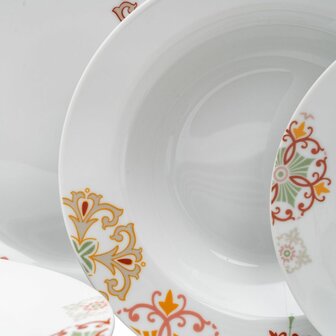 Serviesset 18 Onderdelen Porselein Bordeaux 1 cm Mosterd 4