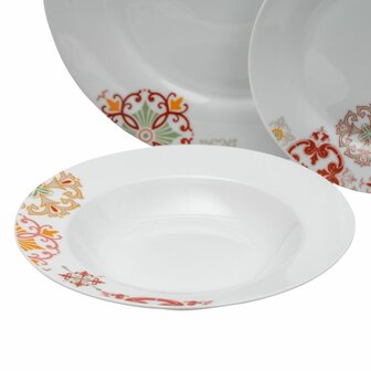 Serviesset 18 Onderdelen Porselein Bordeaux 1 cm Mosterd 5