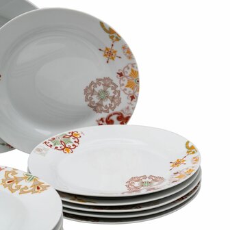 Serviesset 18 Onderdelen Porselein Bordeaux 1 cm Mosterd 6