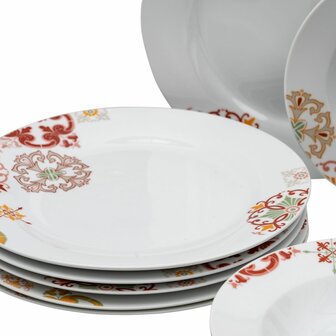Serviesset 18 Onderdelen Porselein Bordeaux 1 cm Mosterd 7