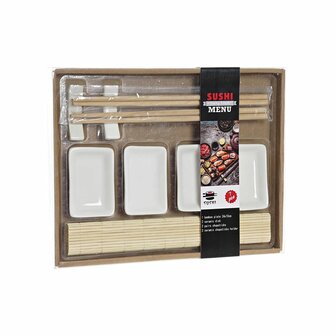 Sushi set DKD Home Decor Metaal Bamboe Wit Natuurlijk Orientaals 30 x 40 cm 28 x 22 x 2,5 cm (9 Onderdelen) 4