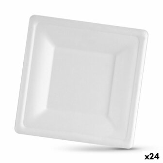 Bordenset Algon Wegwerp Wit Suikerriet Vierkant 16 cm (24 Stuks) 1