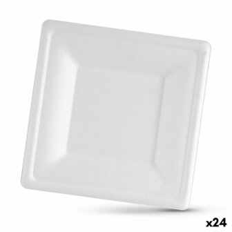 Bordenset Algon Wegwerp Wit Suikerriet Vierkant 20 cm (24 Stuks) 1