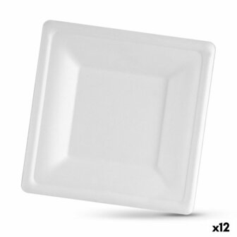 Bordenset Algon Wegwerp Wit Suikerriet Vierkant 20 cm (12 Stuks) 1