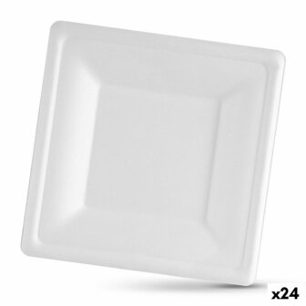 Bordenset Algon Wegwerp Wit Suikerriet Vierkant 26 cm (24 Stuks) 1