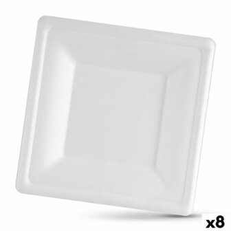 Bordenset Algon Wegwerp Wit Suikerriet Vierkant 26 cm (8 Stuks) 1
