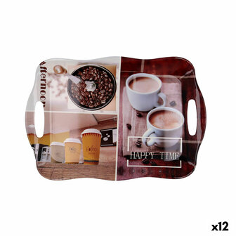 Ontbijtdienblad Quid Habitat Multicolour Plastic 34 x 25 x 2 cm Met handvatten Koffie (12 Stuks) 1