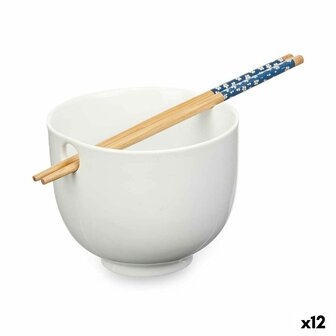 Kom Wit Bamboe 24 x 10,7 x 13,3 cm Chopsticks asiatico/oriental (12 Stuks) 1