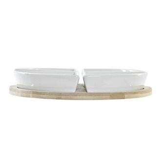Set voor voorgerechtjes DKD Home Decor Wit Multicolour Natuurlijk Bamboe Keramiek Tropisch 21,5 x 21,5 x 1 cm (5 pcs) 3