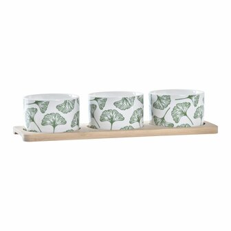 Set voor voorgerechtjes DKD Home Decor Bamboe Keramiek Lakens 3 Onderdelen 4 Onderdelen 28 x 9,7 x 1,5 cm 1