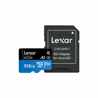 Micro SD kaart met adapter Lexar 633x 512 GB 3