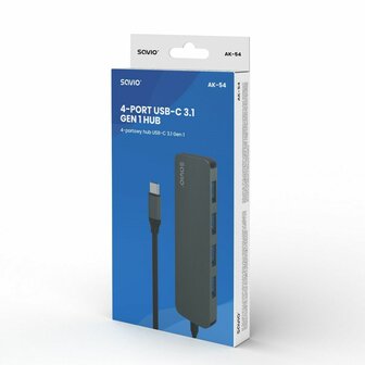 USB-HUB-C 4 Poorten Savio AK-54 Grijs 3