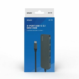 USB-HUB-C 4 Poorten Savio AK-54 Grijs 4