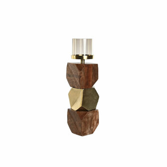 Kaarshouder DKD Home Decor 10 x 10 x 40,5 cm Kristal Gouden Bruin Aluminium Mangohout 1