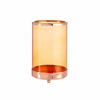 Kaarshouder Koper Amber Cilinder 12,2 x 19,5 x 12,2 cm Metaal Glas 1