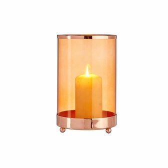 Kaarshouder Koper Amber Cilinder 12,2 x 19,5 x 12,2 cm Metaal Glas 2