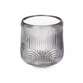 Kaarshouder Strepen Grijs Kristal 9 x 9,5 x 9 cm (12 Stuks) 2