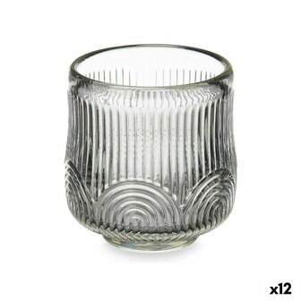 Kaarshouder Strepen Grijs Kristal 7,5 x 7,8 x 7,5 cm (12 Stuks) 1