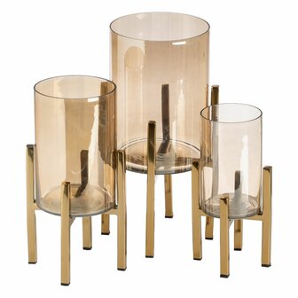 Kaarshouder Gouden Kristal Staal 12 x 12 x 23 cm 2