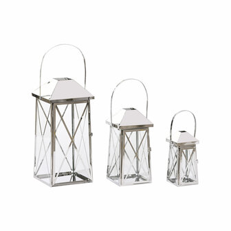 Lantaarn Home ESPRIT Zilverkleurig Kristal Staal Verchroomd 20 x 20 x 48 cm (3 Onderdelen) 1