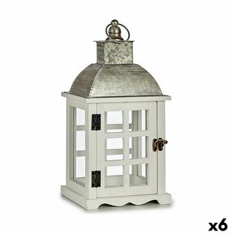 Lantaarn 14 x 39,3 x 20 cm Zilverkleurig Metaal Hout Wit (6 Stuks) 1