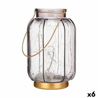 Led-lantaarn Strepen Grijs Gouden Glas 13,5 x 22 x 13,5 cm (6 Stuks) 1