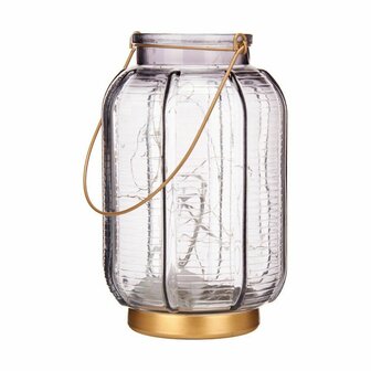 Led-lantaarn Strepen Grijs Gouden Glas 13,5 x 22 x 13,5 cm (6 Stuks) 2