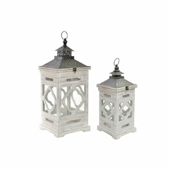 Straatlantaarn Home ESPRIT Wit Kristal Spar Etnisch Arabisch 26 x 26 x 66 cm (2 Onderdelen) 1