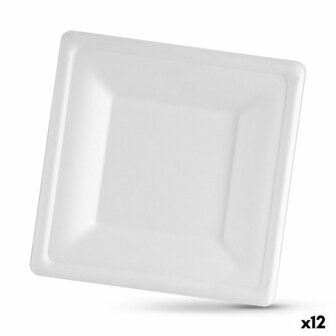 Bordenset Algon Wegwerp Wit Suikerriet Vierkant 16 cm (12 Stuks) 1
