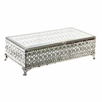 Juwelenkistje DKD Home Decor Kristal Zilverkleurig Metaal 25,5 x 12,5 x 7,5 cm 1